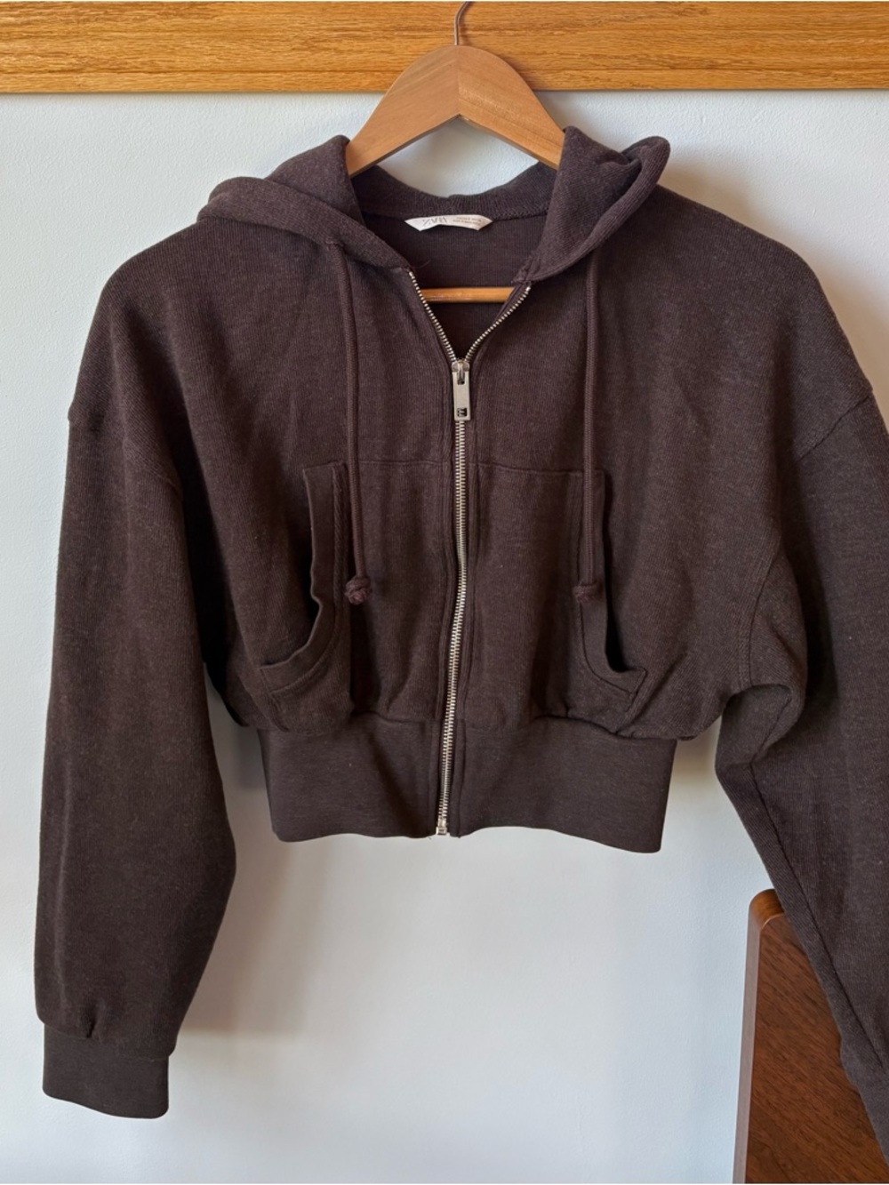 Zara Cropped Zip Up Hoodie